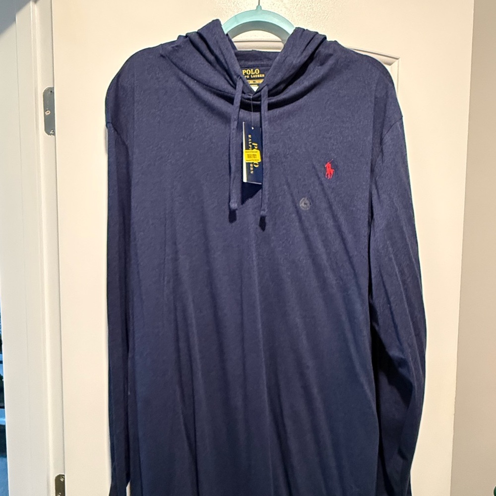 Polo by Ralph Lauren Navy Hooded Long-Sleeve Shirt with Red Pony